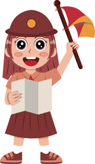 Illustration of Girl Scout with Map and Flag
