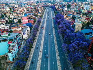 Drone view of Ringroad highway Kathmandu, Nepal.
