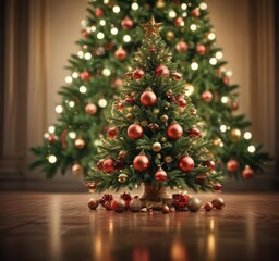 Ornate Christmas tree, glittering baubles, bokeh lights, christmas tree,  garland