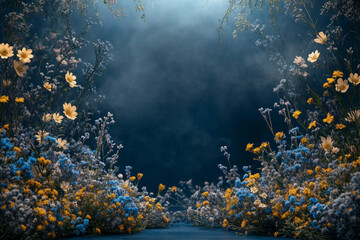 Maternity backdrop, wedding backdrop, photography background with delicate yellow flowers and vintage wall.