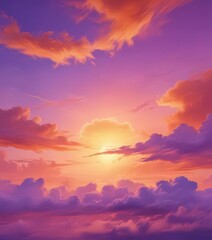 Fluid orange purple watercolor sky, soft cloud textures, abstract sunset ,  artistic,  wallpaper,  peaceful
