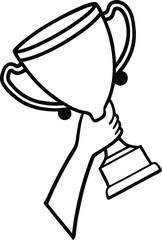 Award Trophy with Hand Vector  Editable Line Art vector.