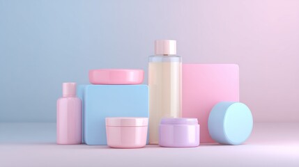 Pastel Beauty Products Mockup: Elegant Pink and Blue Cosmetics Display