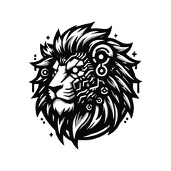 Techno Lion Logo Vector – Cyber Warrior Animal Symbol