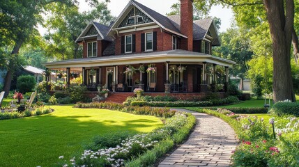 Obraz premium Charming historical home with lush landscaping