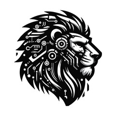 Techno Lion Logo Vector – Cyber Warrior Animal Symbol