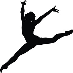 Silhouette of a Male Gymnast Performing a Dynamic Leap