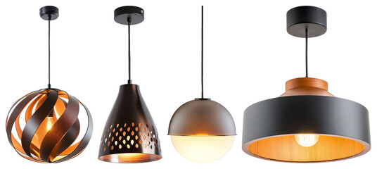 PNG Stylish modern pendant lighting, element set on transparent background