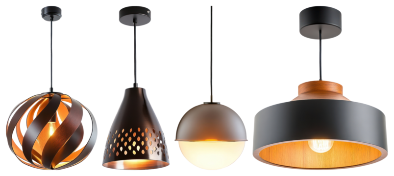 PNG Stylish modern pendant lighting, element set on transparent background