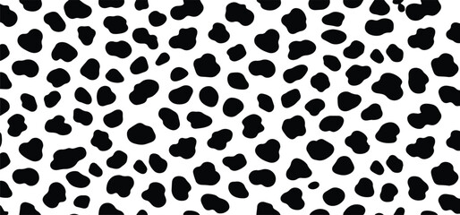 Black and white dalmatian print pattern vector. Abstract dalmatian dog spots or skin fur texture background.