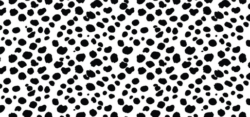 Black and white dalmatian print pattern vector. Abstract dalmatian dog spots or skin fur texture background.