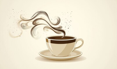 Obraz premium Vector design of a hot cup of coffee with steam forming artistic swirls above it, Generative AI
