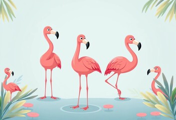 Obraz premium Cute cartoon flamingo in playful poses, perfect for prints & packaging, packaging, pose