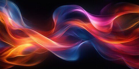 Fototapeta premium Abstract art of flowing ribbons of color intertwining in a cosmic dance on a black background, Generative AI