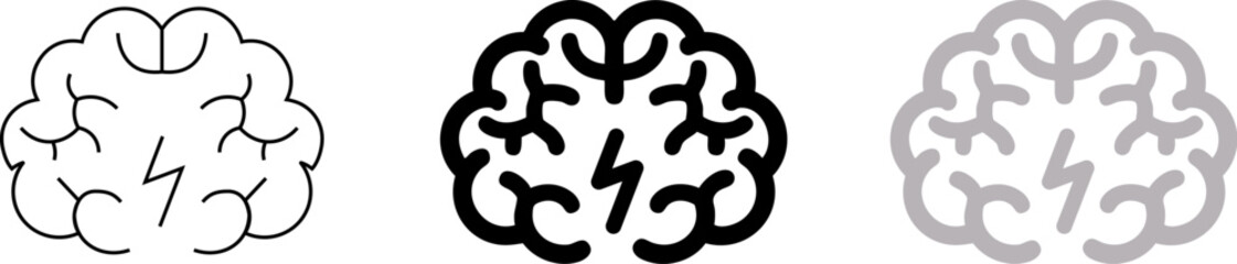 Creative Brain and Thunderbolt Power Vector Icons – Editable Innovation Symbol Set