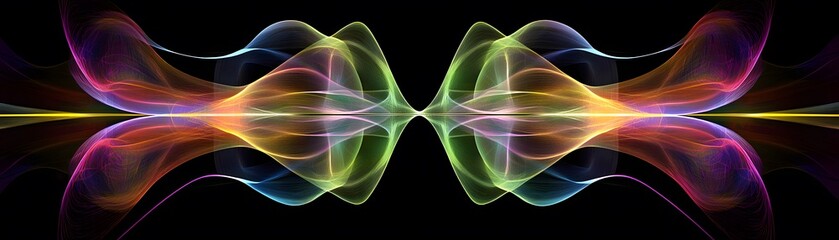 Colorful, symmetrical abstract design on a black background.