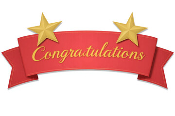 red banner with gold lettering that says congratulations