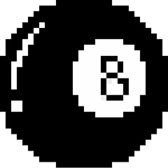 Pixel 8 ball billiard icon vector for sports, game, and competition themes. Ideal for arcade design, pool games UI, or retro pixel entertainment visuals.
