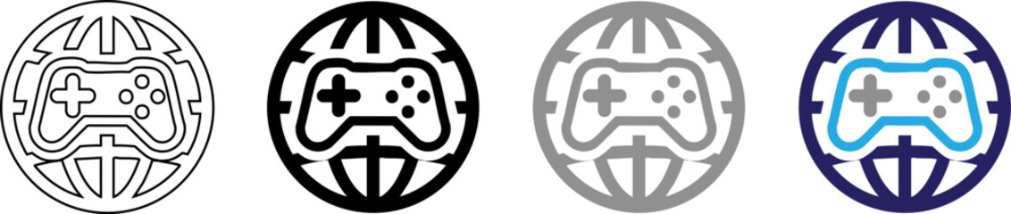 Global Gaming Vector Icons &ndash; Game Controller with World Globe Symbol Set