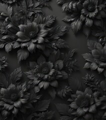 Intricate black charcoal floral wallpaper  Luxurious textured design , velvet, design