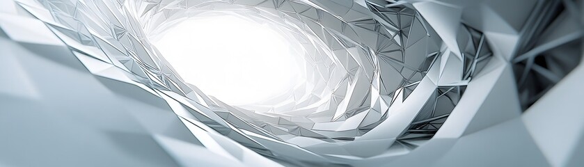 Abstract architectural tunnel design in light gray tones.