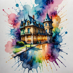 watercolor painting of the city