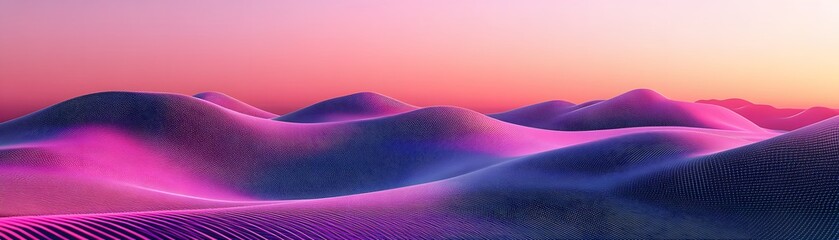 Digital rendering of undulating dunes in vibrant hues.