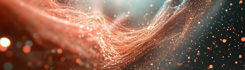 Abstract design featuring flowing, interconnected lines and particles.