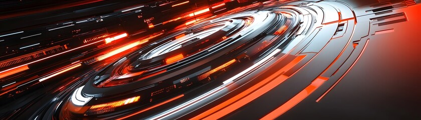 Abstract futuristic design with concentric circles and vibrant colors.