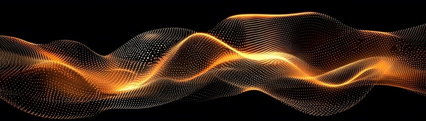 Abstract design of dynamic gold waves on black background.