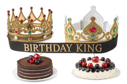 Ornate Crowns and Birthday Cakes A Festive Illustration
