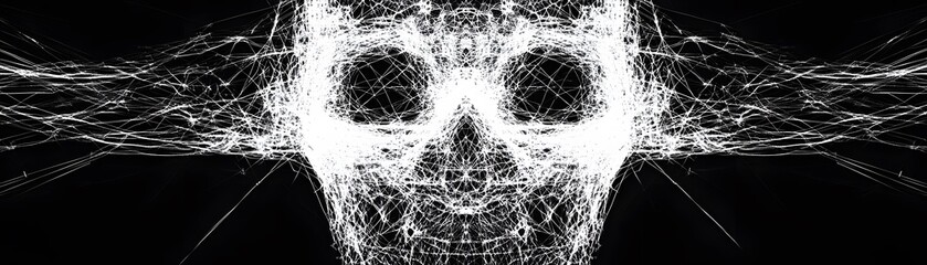 Abstract skull design composed of intricate lines.