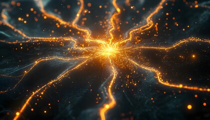 Abstract design with glowing lines and particles.