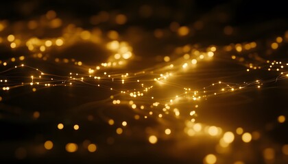 Golden network of interconnected particles against a dark background.