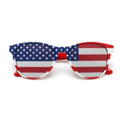 Sunglasses with american flag design on the frames and lenses on white background