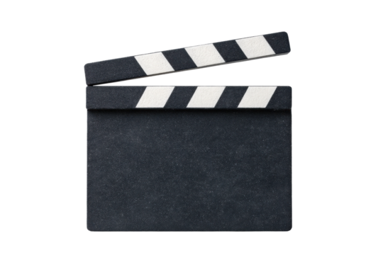 Classic black and white movie clapperboard isolated on black background, cut out