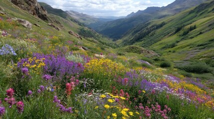 Obraz premium Colorful wildflower meadow in mountain valley