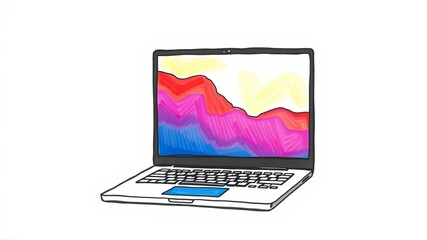 A stylized illustration shows a laptop displaying an abstract colorful data graph representing digital information and technology.