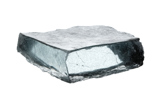 Close-up of glass block isolated on black background, cut out