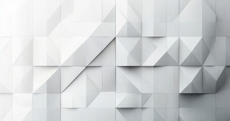 white and gray geometric abstract wall with various triangular and rectangular shapes creating a modern 3d textured pattern