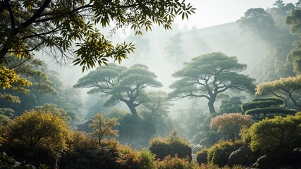 Fototapeta premium Peaceful Japanese Garden, Diffused Sunlight, 8K Photo