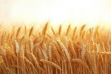 Golden wheat field with ripe wheat stalks glowing under bright sunlight, symbolizing abundance and natural beauty