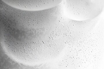 Close-up of clusters of white soap foam bubbles of varying sizes creating a textured surface with light and shadow