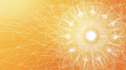 Abstract sunburst design with intricate lines and warm colors