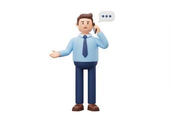 Obraz premium 3D Illustration of Cartoon businessman talking on his phone with a speech bubble isolated on white background wearing a shirt and tie