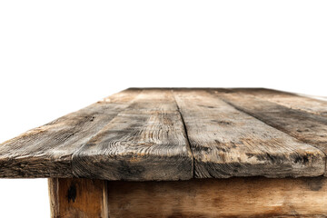 Close-up of rustic wooden table with aged texture and natural grain patterns, cut out