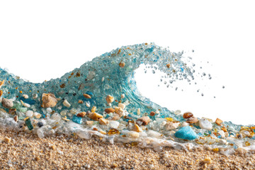 Stunning ocean wave sculpture made of glass and sand against black background, cut out