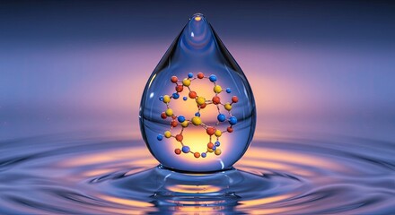 Fototapeta premium Water droplet with molecular structure