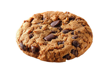 Close-up of delicious chocolate chip cookie on black background, cut out