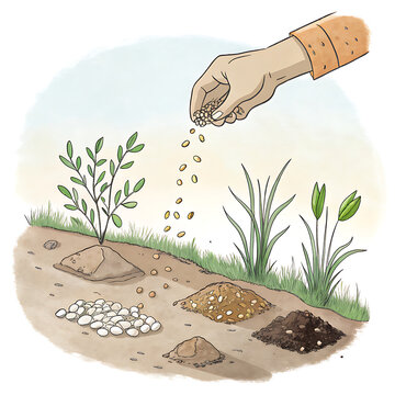 Watercolor Clipart of Jesus' Parable The Sower Scattering Seeds